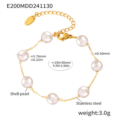 316L Stainless Steel 6mm Imitation Pearl Necklace & Bracelet Set - Image 12