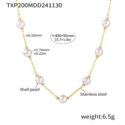 316L Stainless Steel 6mm Imitation Pearl Necklace & Bracelet Set - Image 2