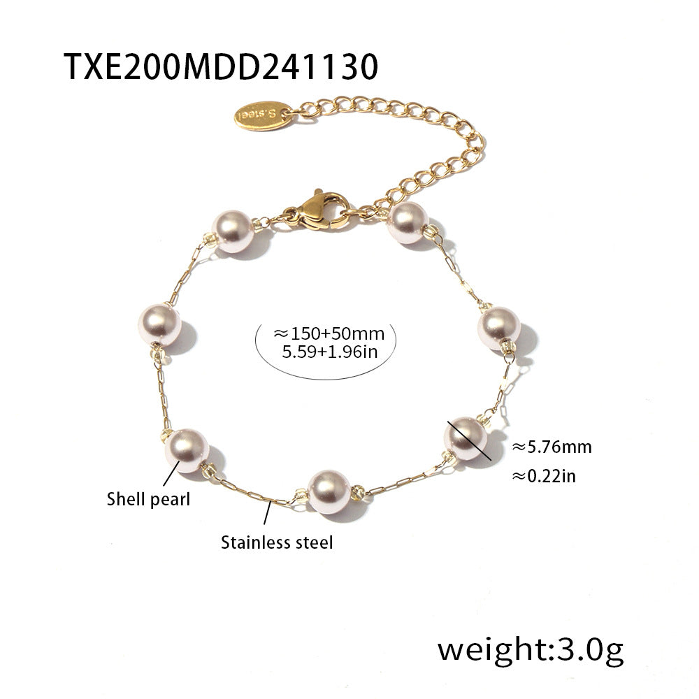 316L Stainless Steel 6mm Imitation Pearl Necklace & Bracelet Set - Image 7