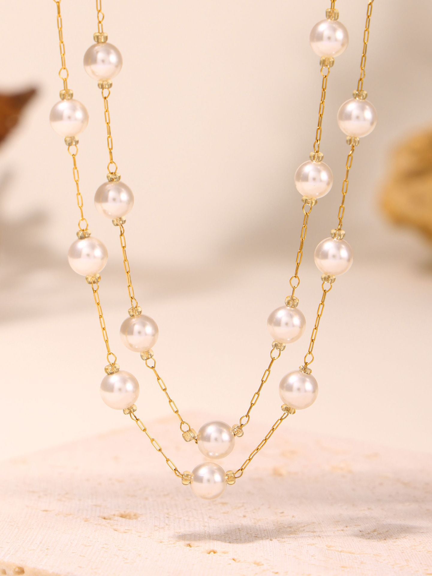 316L Stainless Steel 6mm Imitation Pearl Necklace & Bracelet Set - Image 8