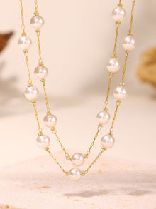 316L Stainless Steel 6mm Imitation Pearl Necklace & Bracelet Set - Image 8