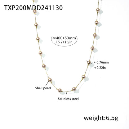 316L Stainless Steel 6mm Imitation Pearl Necklace & Bracelet Set - Image 9