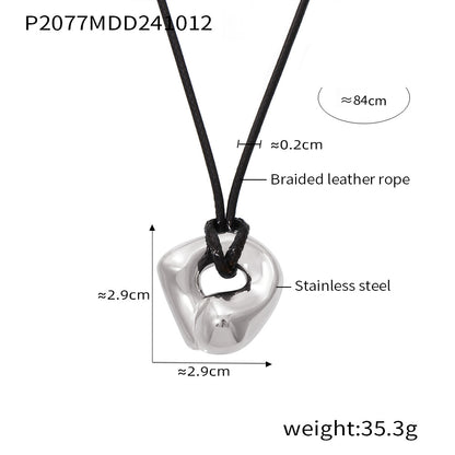 316L Stainless Steel Adjustable Black Leather Rope Irregular Pendant Necklace - Image 2