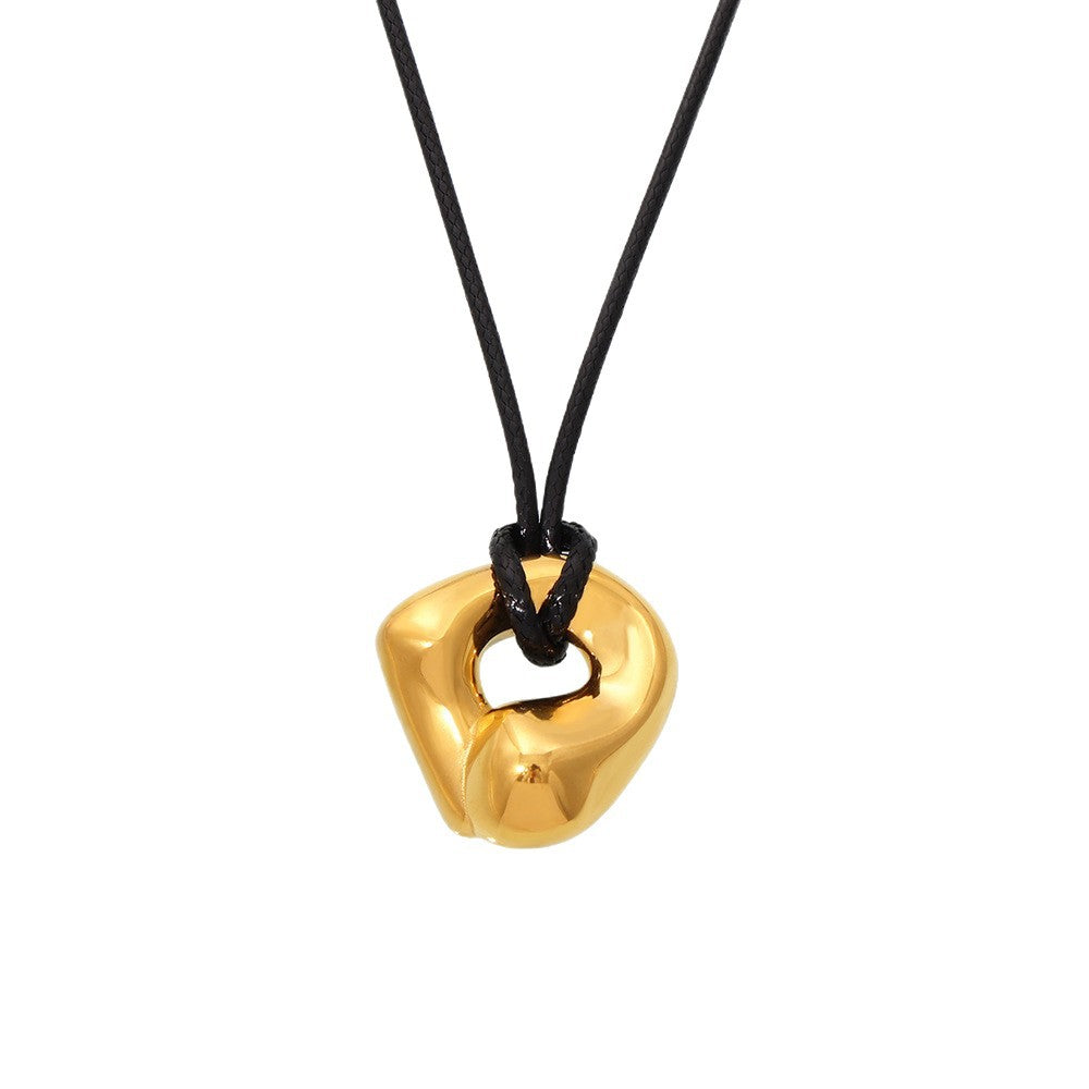 316L Stainless Steel Adjustable Black Leather Rope Irregular Pendant Necklace - Image 6
