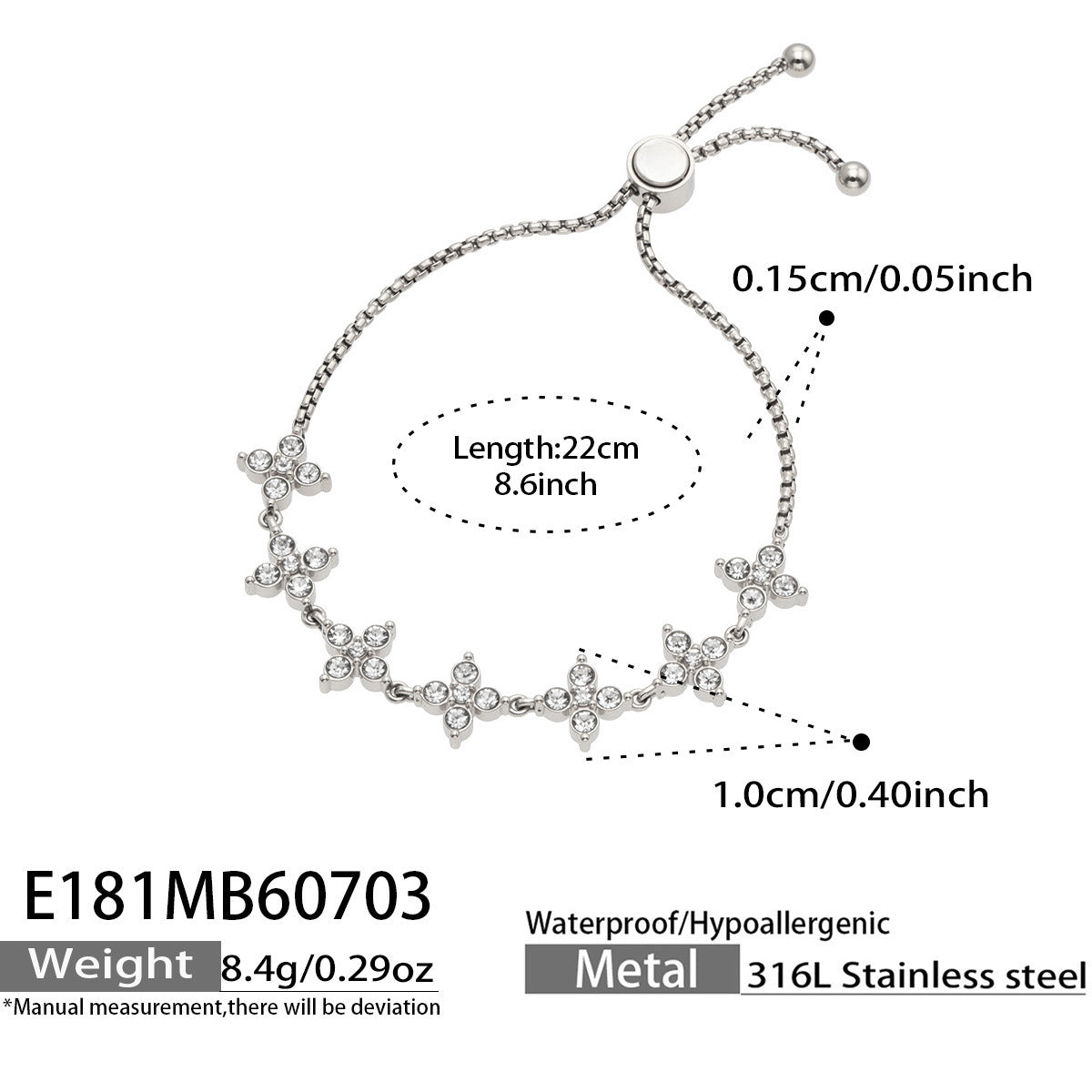 Elegant adjustable bracelet with zircon flower design