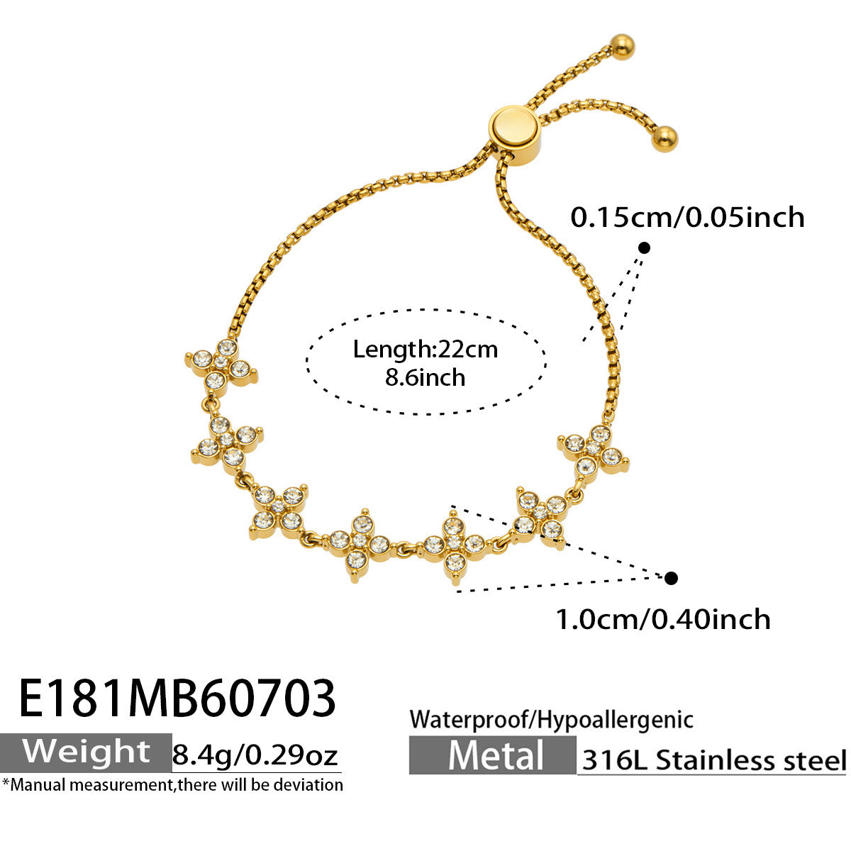 316L Stainless Steel 18K PVD Gold Adjustable Bracelet made with 316L stainless steel and 18K PVD gold finish for wholesale jewelry buyers - image 10