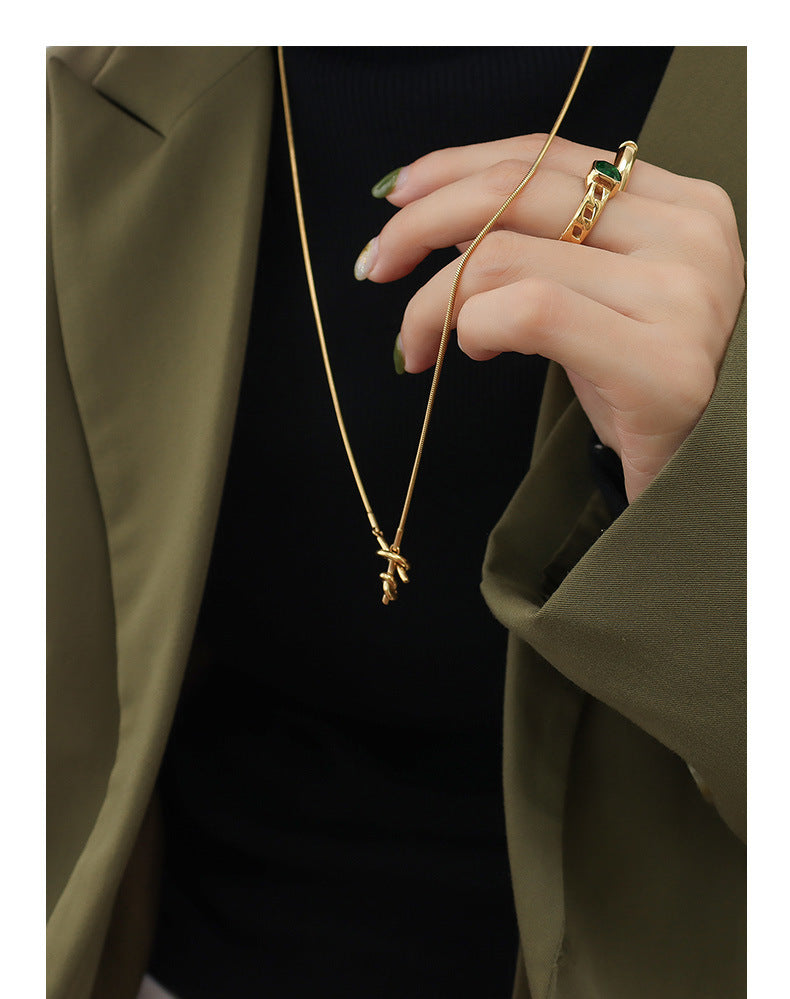 316L Stainless Steel Adjustable Heart Knot Tassel Sweater Necklace - Image 2