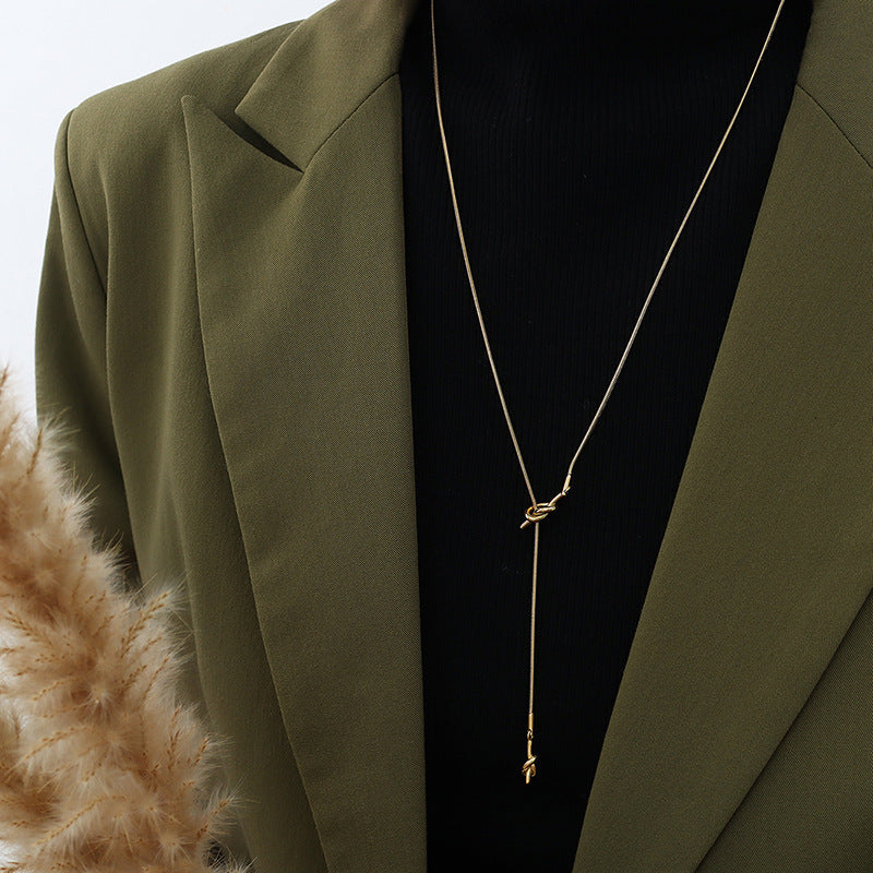 316L Stainless Steel Adjustable Heart Knot Tassel Sweater Necklace - Image 5