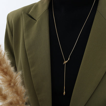 316L Stainless Steel Adjustable Heart Knot Tassel Sweater Necklace - Image 5