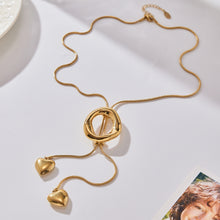 316L Stainless Steel Adjustable Heart Tassel Lariat Necklace - Image 1
