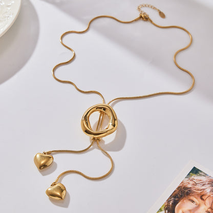 316L Stainless Steel Adjustable Heart Tassel Lariat Necklace - Image 1