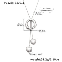 316L Stainless Steel Adjustable Heart Tassel Lariat Necklace - Image 2