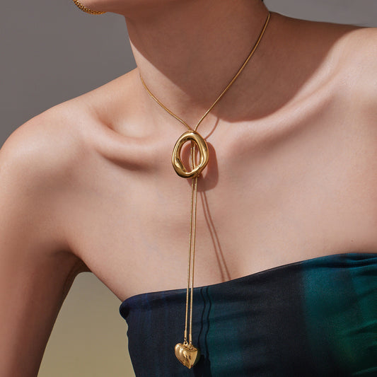 316L Stainless Steel Adjustable Heart Tassel Lariat Necklace - Image 6