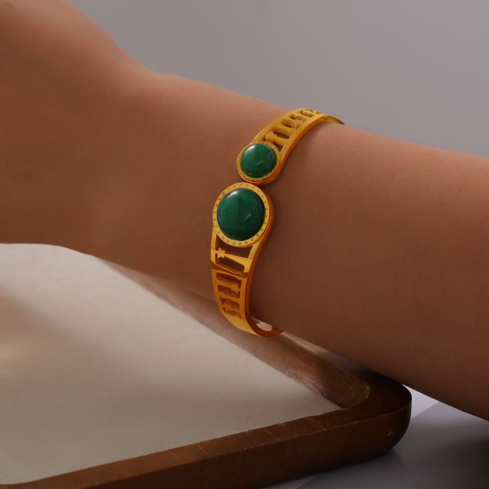 316L Stainless Steel Amazonite Roman Lattice Cuff Bangle - Image 11