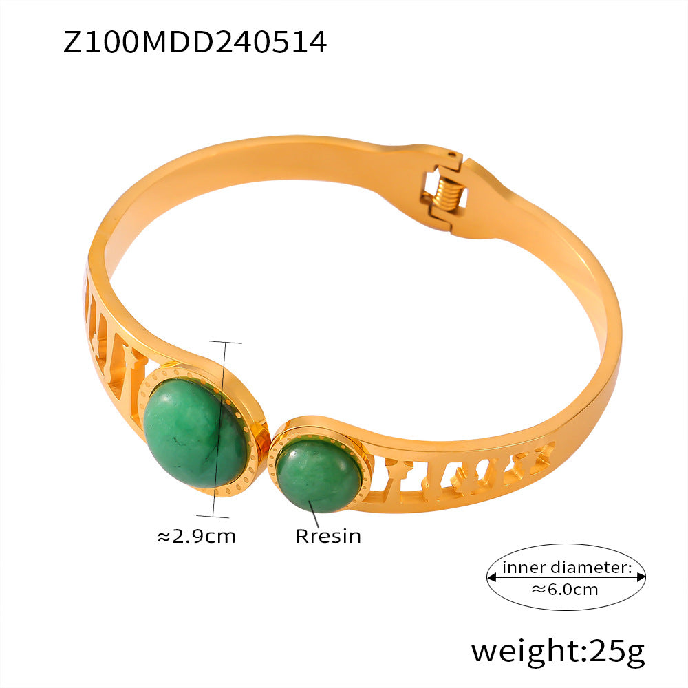 316L Stainless Steel Amazonite Roman Lattice Cuff Bangle - Image 9