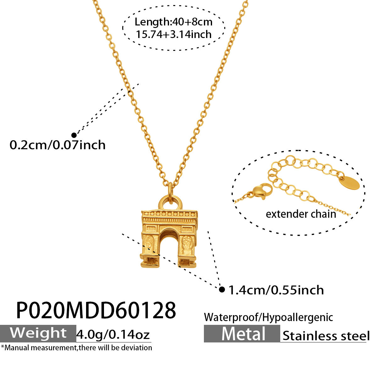 316L Stainless Steel Arc de Triomphe Pendant Necklace - Image 6