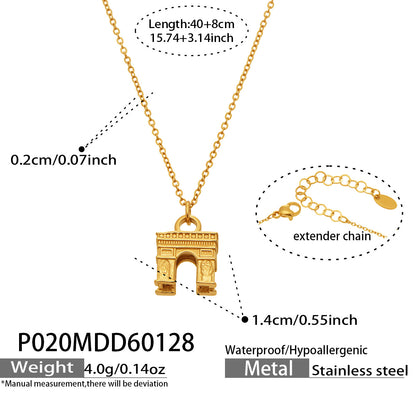 316L Stainless Steel Arc de Triomphe Pendant Necklace - Image 6