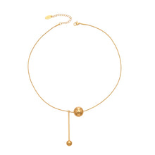 316L stainless steel gold ball tassel necklace front view with polished mirror drop