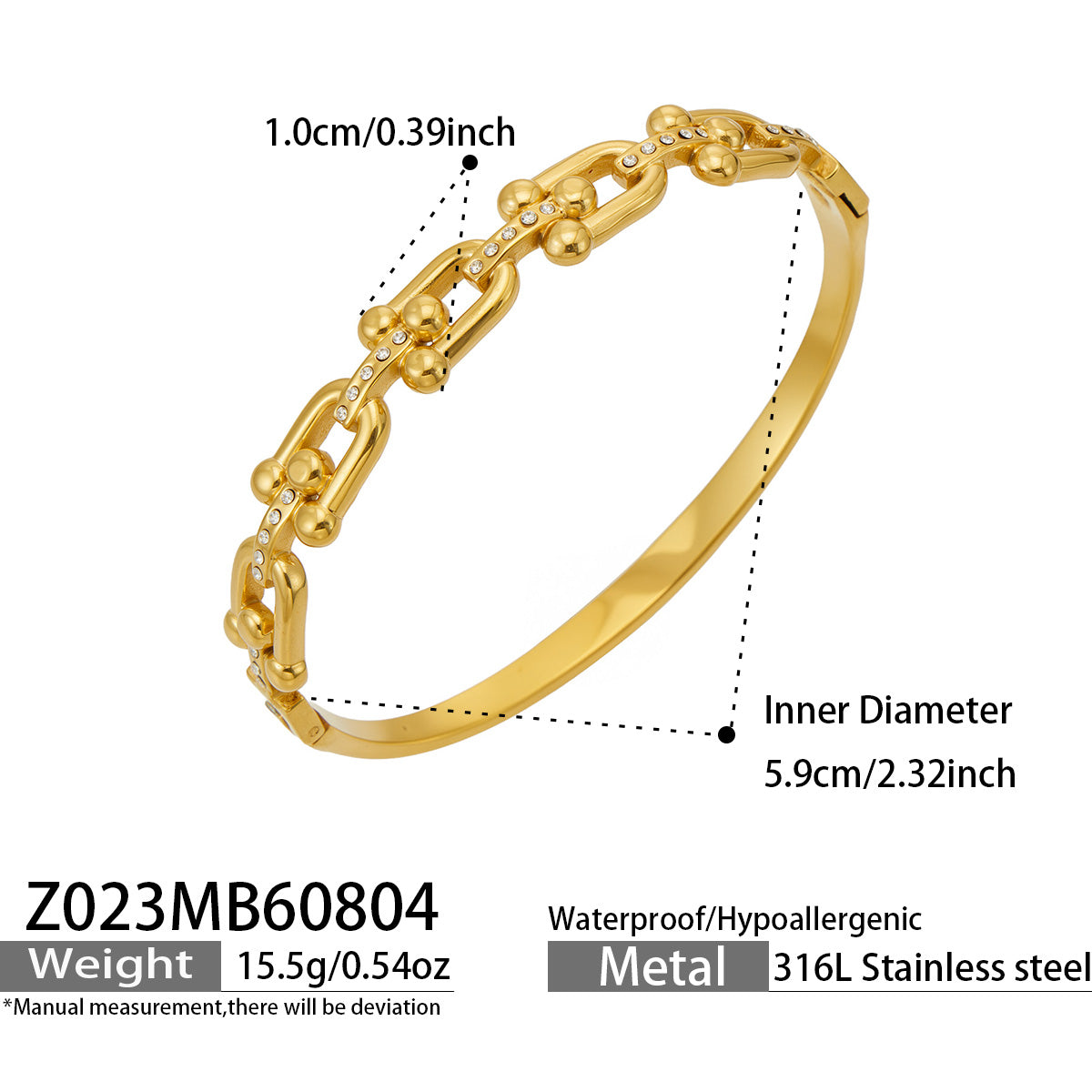 Heart and zircon gold bangle