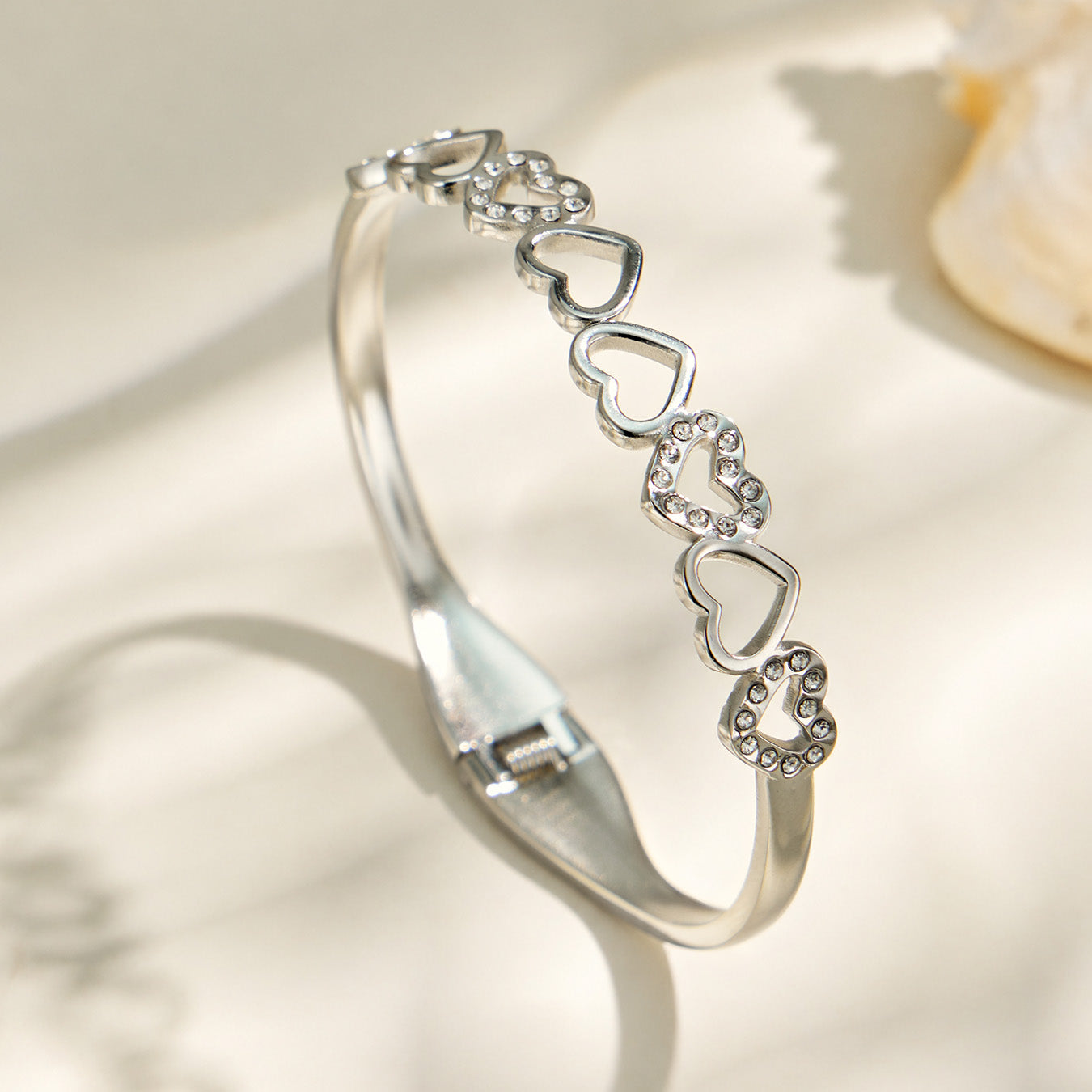 316L Stainless Steel 18K PVD Gold Heart and Zircon Bangle made with 316L stainless steel and 18K PVD gold finish for wholesale jewelry buyers - image 16