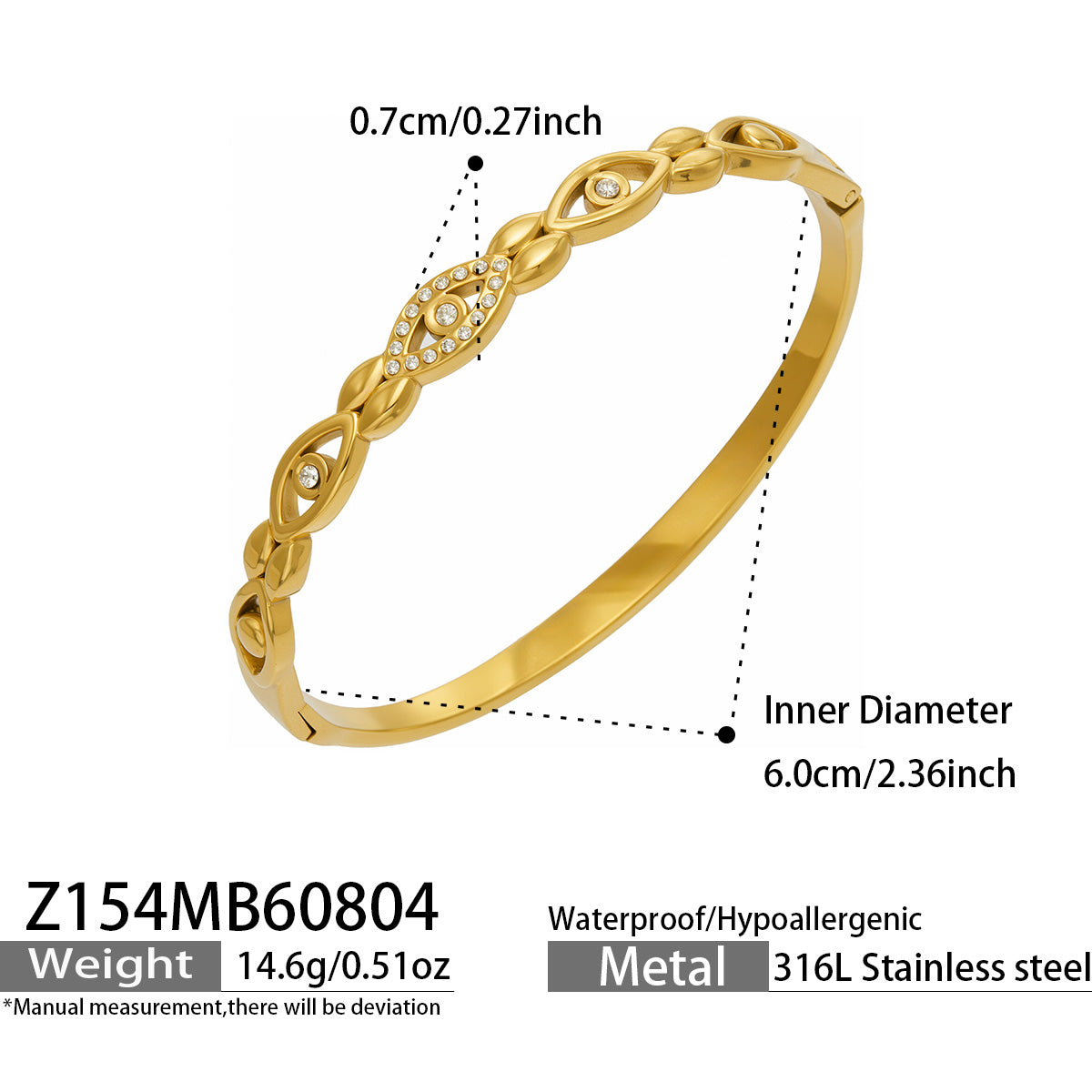 Heart zircon steel bangle
