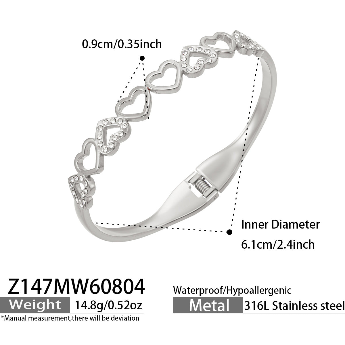 Heart zircon gold bangle