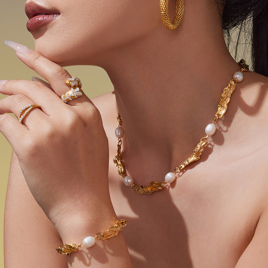 316L Stainless Steel Baroque Freshwater Pearl Link Chain - Image 1