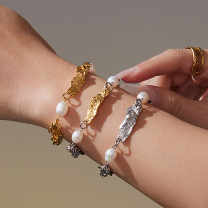 316L Stainless Steel Baroque Freshwater Pearl Link Chain - Image 2