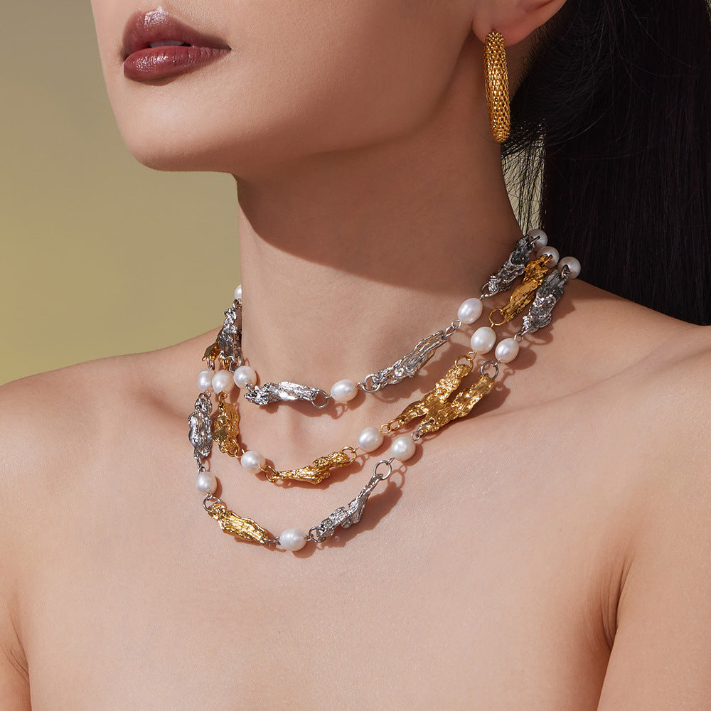 316L Stainless Steel Baroque Freshwater Pearl Link Chain - Image 3