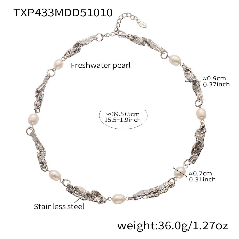 316L Stainless Steel Baroque Freshwater Pearl Link Chain - Image 5