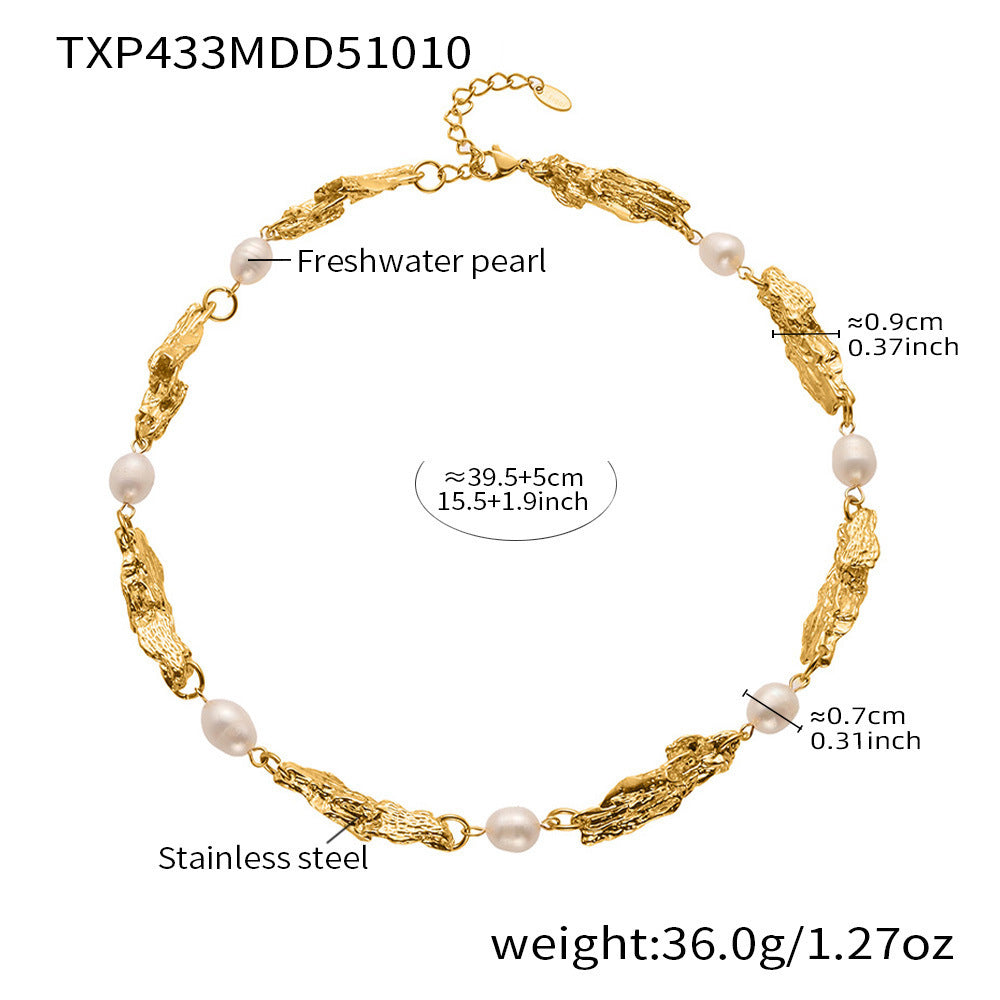 316L Stainless Steel Baroque Freshwater Pearl Link Chain - Image 7