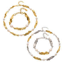 316L stainless steel mixed metal link chain set with baroque freshwater pearls.