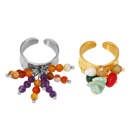 316L Stainless Steel 18K PVD Gold Baroque Natural Stone Bead Open Ring made with 316L stainless steel and 18K PVD gold finish for wholesale jewelry buyers - image 5