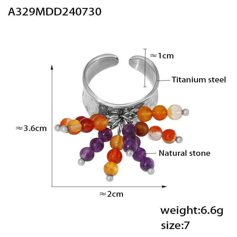 316L Stainless Steel 18K PVD Gold Baroque Natural Stone Bead Open Ring made with 316L stainless steel and 18K PVD gold finish for wholesale jewelry buyers - image 6