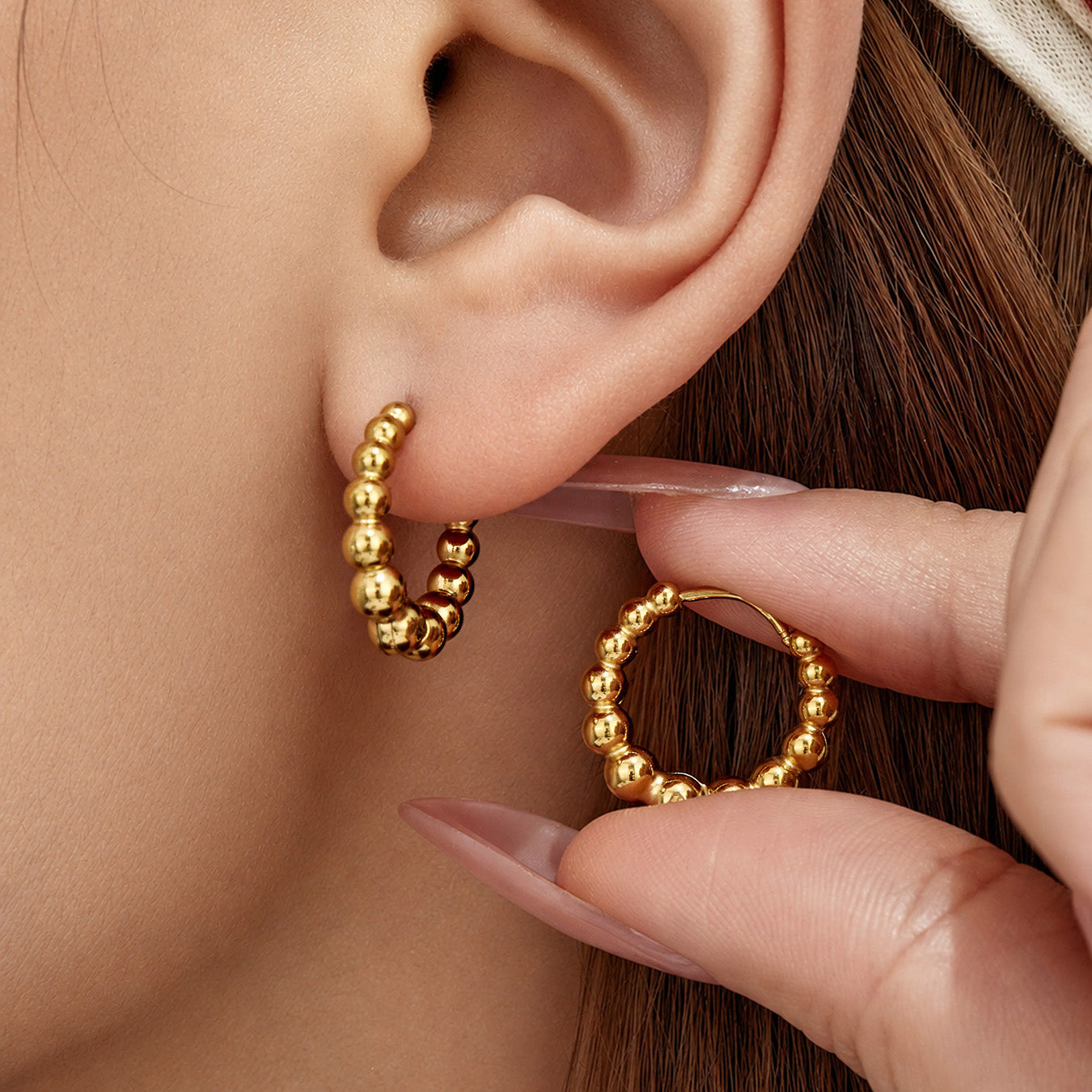 316L Stainless Steel 18K PVD Gold Beaded Drop Earrings made with 316L stainless steel and 18K PVD gold finish for wholesale jewelry buyers - image 12