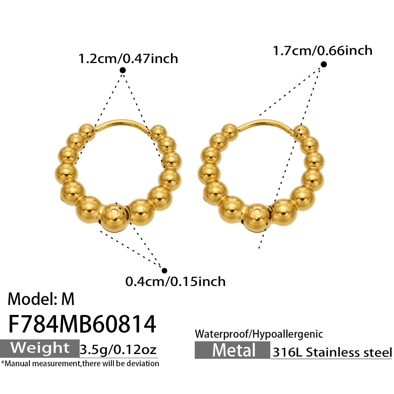 316L Stainless Steel 18K PVD Gold Beaded Drop Earrings made with 316L stainless steel and 18K PVD gold finish for wholesale jewelry buyers - image 14