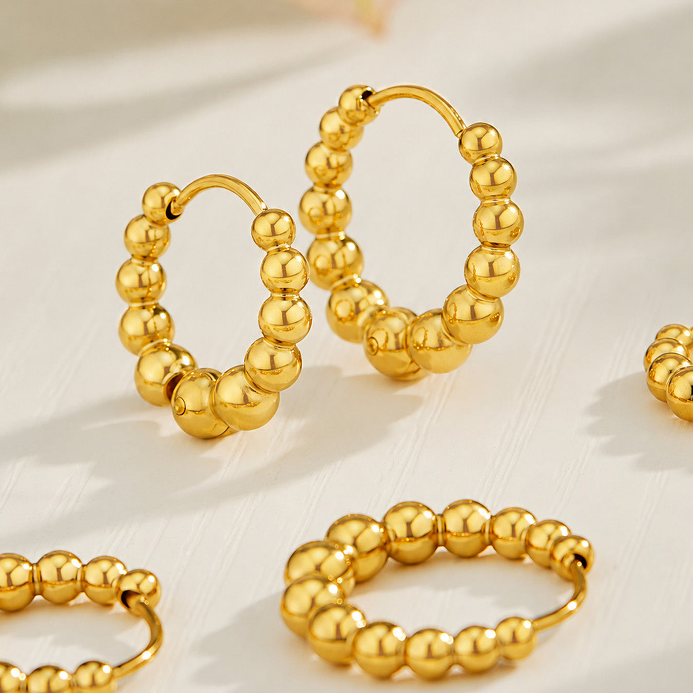 316L Stainless Steel 18K PVD Gold Beaded Drop Earrings made with 316L stainless steel and 18K PVD gold finish for wholesale jewelry buyers - image 5