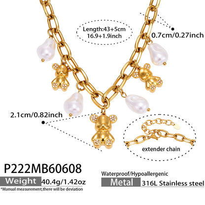 316L Stainless Steel 18K PVD Gold Bear Pearl Necklace made with 316L stainless steel and 18K PVD gold finish for wholesale jewelry buyers - image 11