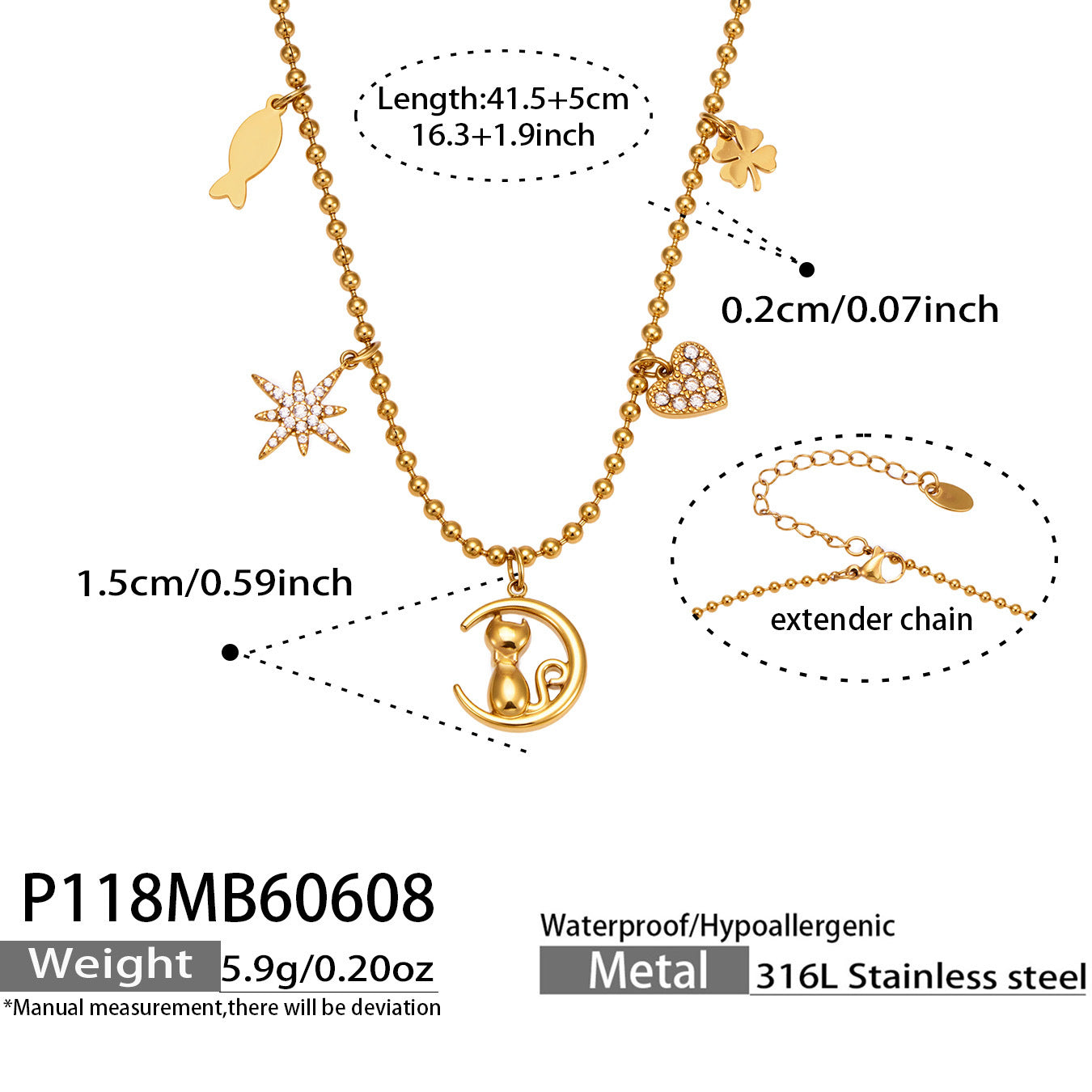 316L Stainless Steel 18K PVD Gold Bear Pearl Necklace made with 316L stainless steel and 18K PVD gold finish for wholesale jewelry buyers - image 13