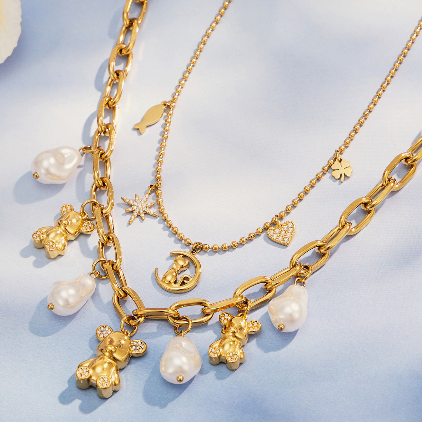 316L Stainless Steel 18K PVD Gold Bear Pearl Necklace made with 316L stainless steel and 18K PVD gold finish for wholesale jewelry buyers - image 14