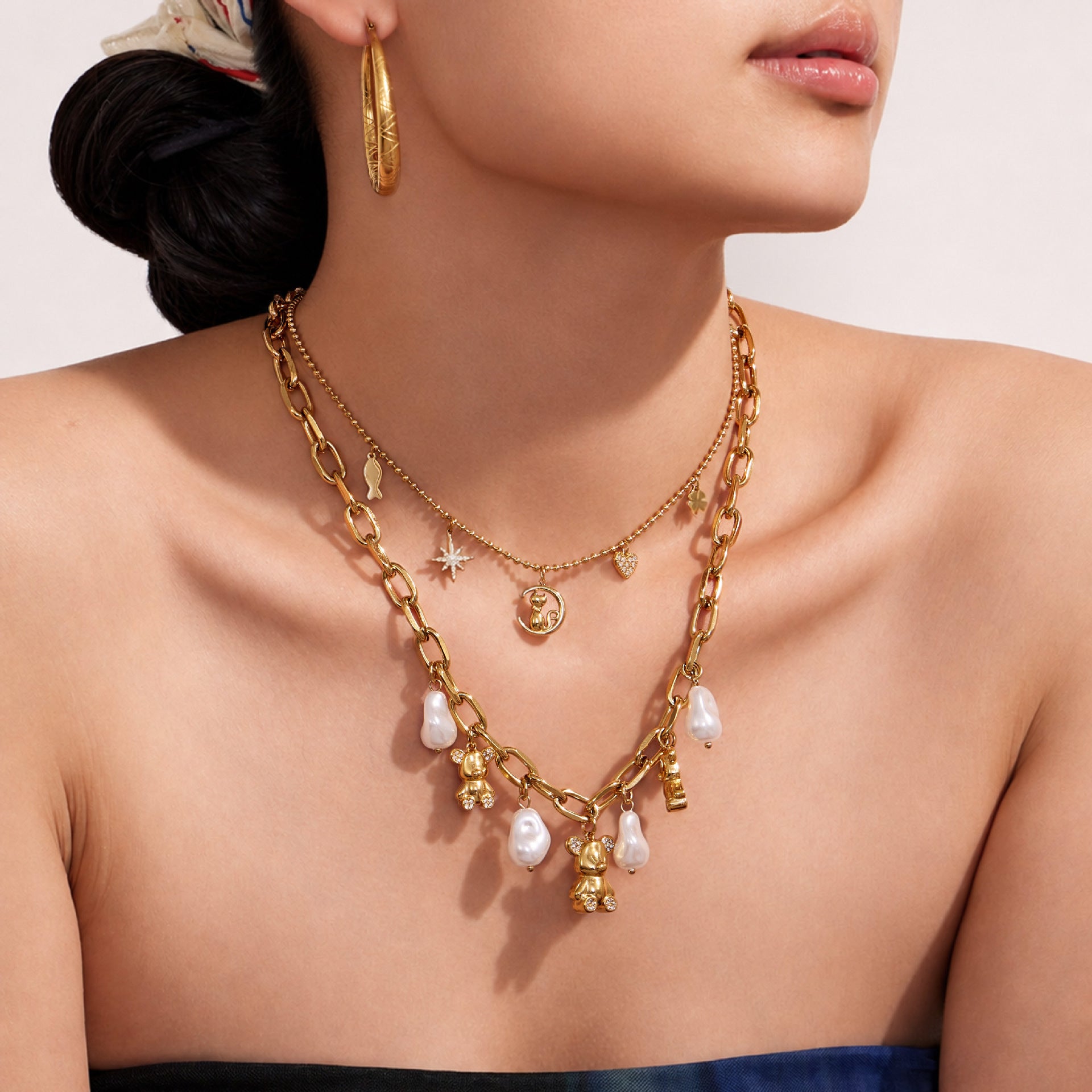 316L Stainless Steel 18K PVD Gold Bear Pearl Necklace made with 316L stainless steel and 18K PVD gold finish for wholesale jewelry buyers - image 3