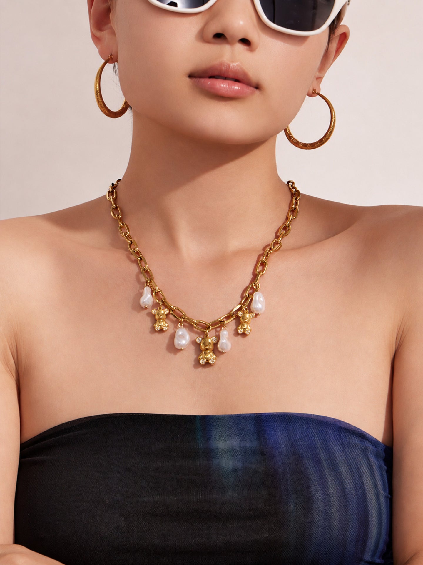 316L Stainless Steel 18K PVD Gold Bear Pearl Necklace made with 316L stainless steel and 18K PVD gold finish for wholesale jewelry buyers - image 4