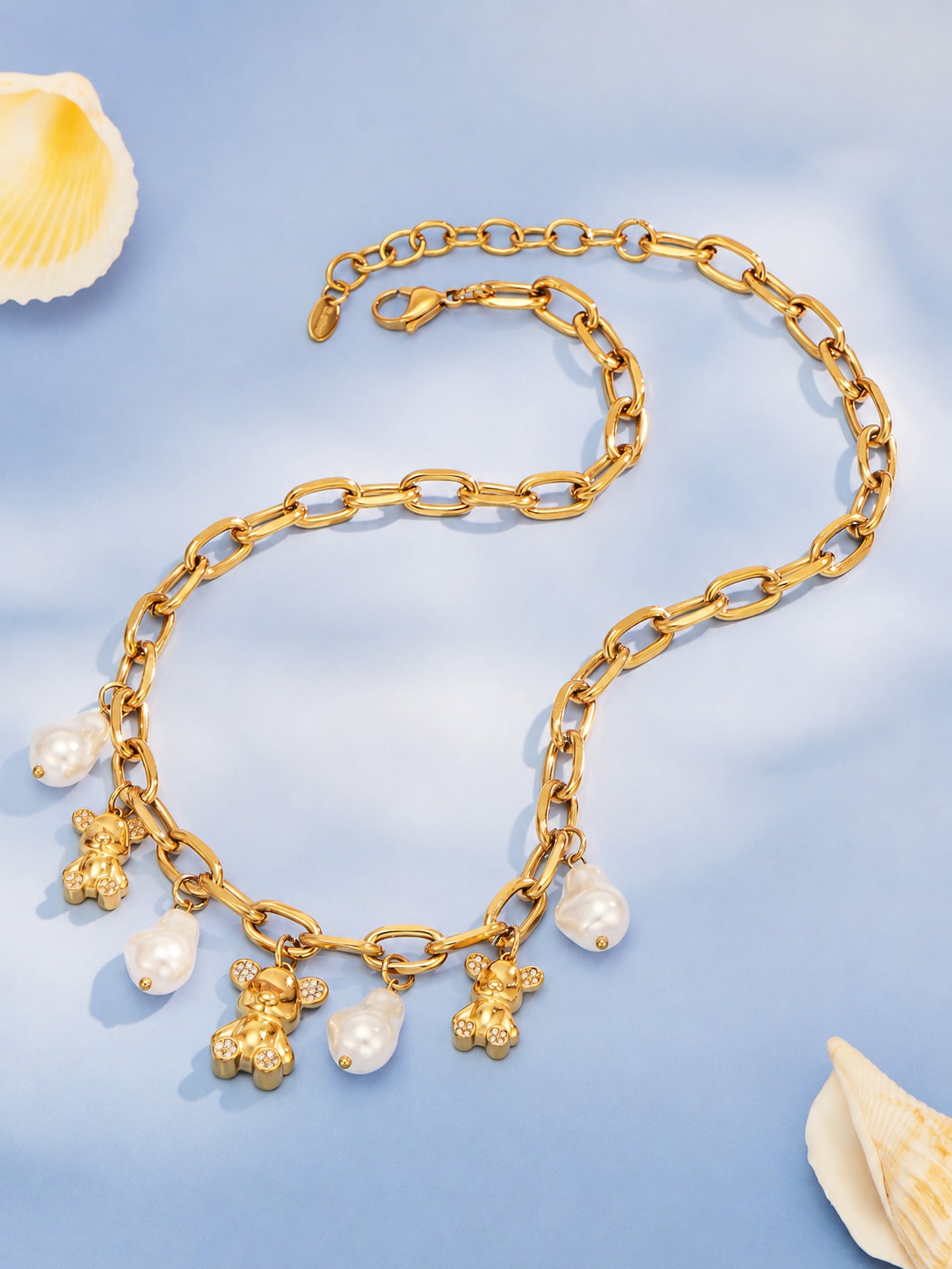 316L Stainless Steel 18K PVD Gold Bear Pearl Necklace made with 316L stainless steel and 18K PVD gold finish for wholesale jewelry buyers - image 5