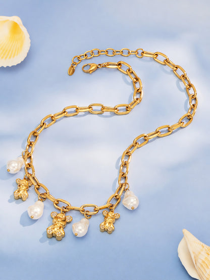 316L Stainless Steel 18K PVD Gold Bear Pearl Necklace made with 316L stainless steel and 18K PVD gold finish for wholesale jewelry buyers - image 5