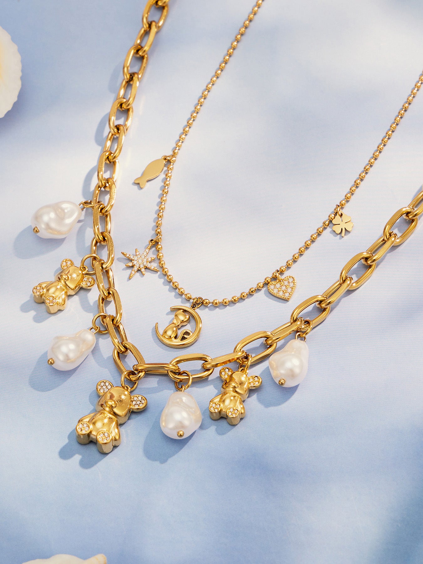 316L Stainless Steel 18K PVD Gold Bear Pearl Necklace made with 316L stainless steel and 18K PVD gold finish for wholesale jewelry buyers - image 6