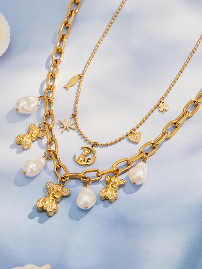 316L Stainless Steel 18K PVD Gold Bear Pearl Necklace made with 316L stainless steel and 18K PVD gold finish for wholesale jewelry buyers - image 6