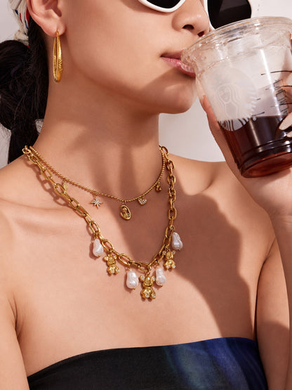 316L Stainless Steel 18K PVD Gold Bear Pearl Necklace made with 316L stainless steel and 18K PVD gold finish for wholesale jewelry buyers - image 7