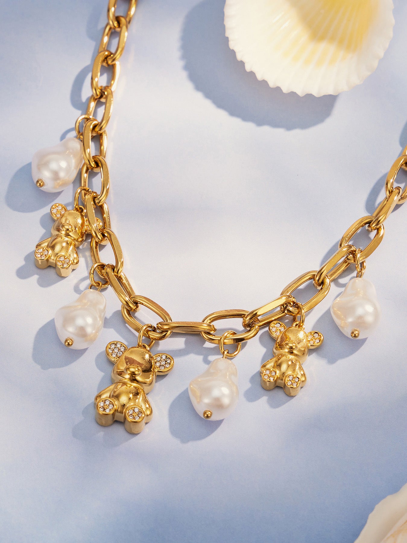 316L Stainless Steel 18K PVD Gold Bear Pearl Necklace made with 316L stainless steel and 18K PVD gold finish for wholesale jewelry buyers - image 8