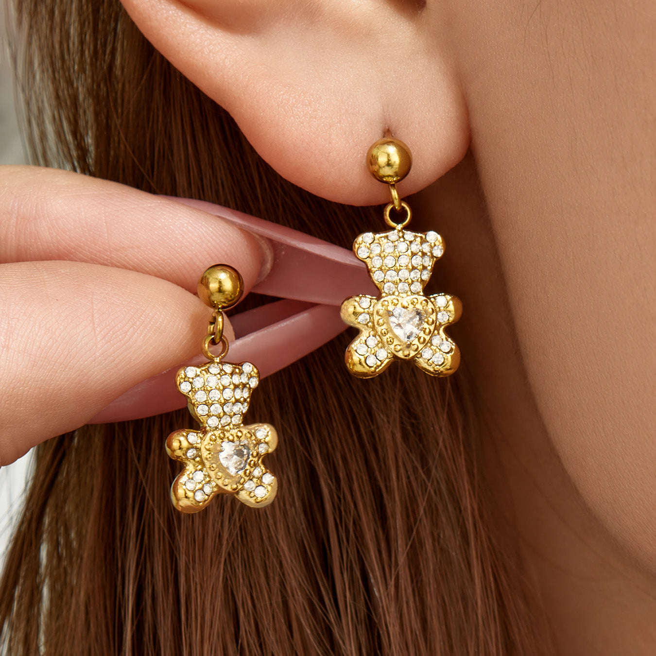 316L Stainless Steel 18K PVD Gold Bear Zircon Earrings made with 316L stainless steel and 18K PVD gold finish for wholesale jewelry buyers - image 12