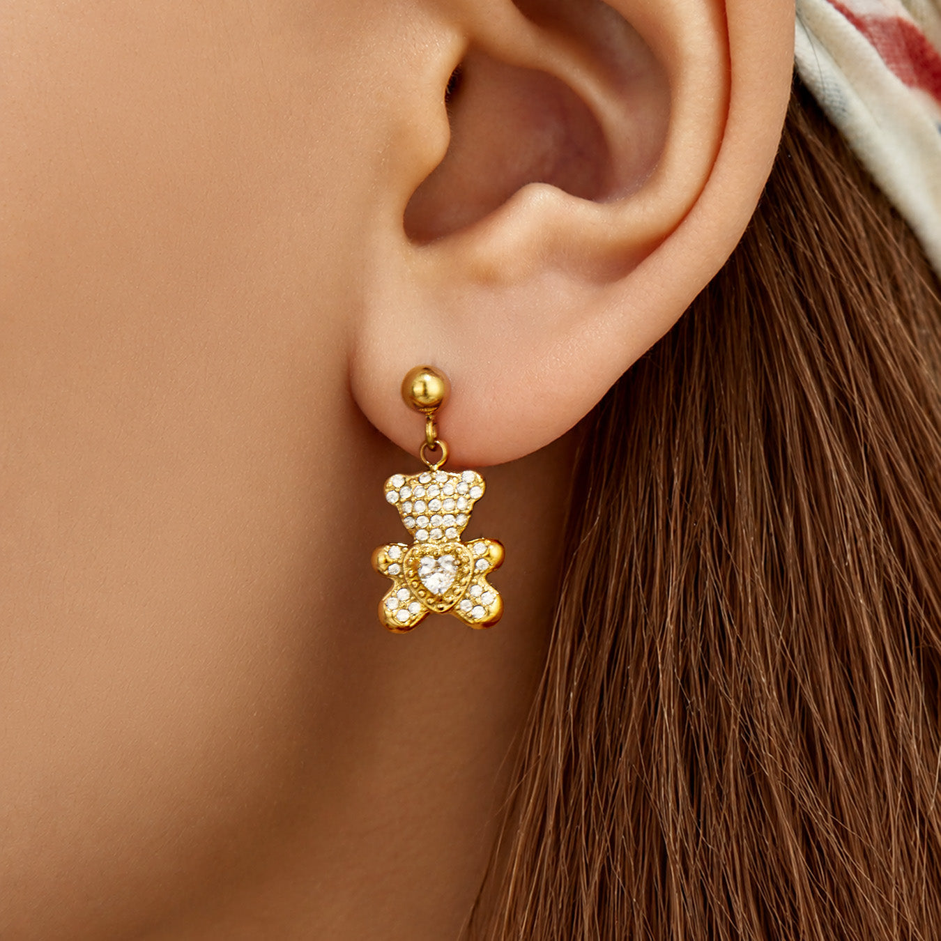 316L Stainless Steel 18K PVD Gold Bear Zircon Earrings made with 316L stainless steel and 18K PVD gold finish for wholesale jewelry buyers - image 3